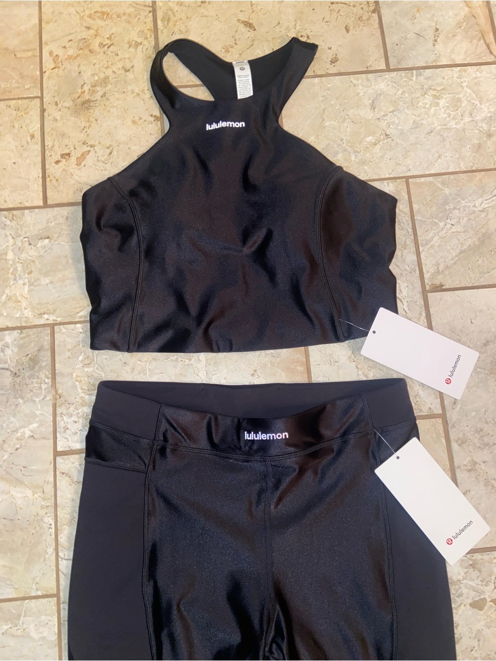 lululemon black Satin Shine Tank and Panelled Tight Set